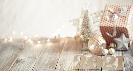 New year 2021 holiday background with new year decor