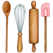 © angela0982 - Watercolor cooking tool set wooden utensils