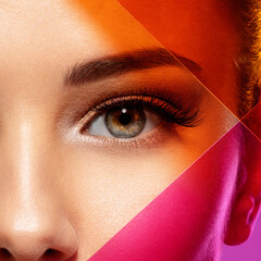 Wall Mural - beautiful white girl with bright eye-makeup. beautiful fashion woman with a colored items. glamour f