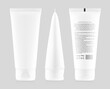 Blank plastic tube mockup for cosmetics with cap. Front and side view. Vector illustration. Can be use for your design, advertising, promo and etc. EPS10.	