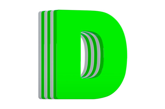 Green Letter D, layered font. 3D rendering