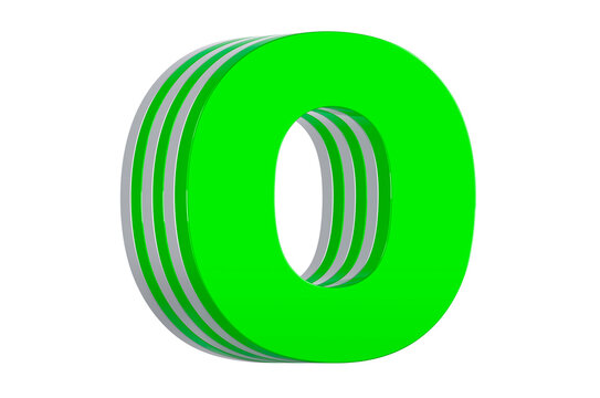 Green Letter O, layered font. 3D rendering