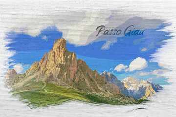 Wall Mural - Watercolor painting of Passo Giau in Dolomites