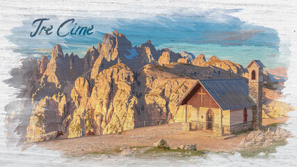 Wall Mural - Cappella degli Alpini in Dolomites, watercolor painting