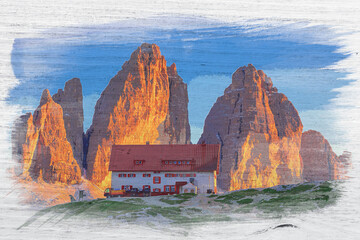 Wall Mural - Dreizinnen hut in Tre Cime, Dolomites, watercolor painting