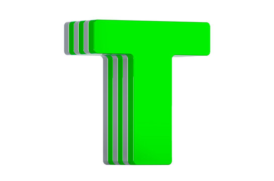 Green Letter T, layered font. 3D rendering