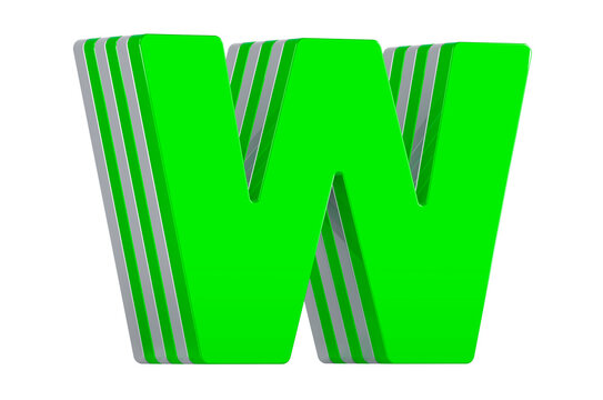 Green Letter W, layered font. 3D rendering