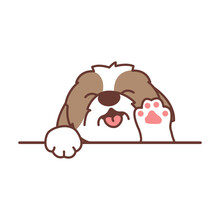 Cute Shih Tzu Dog Waving Paw Cartoon, Vector Illustration