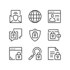 Wall Mural - Internet security line icons. Network security, cybersecurity, technology, encryption, data protection concepts. Simple outline symbols, modern linear graphic elements. Thin line design. Vector icons 