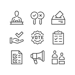 Poster - Voting line icons. Elections, political campaign, referendum, democracy, ballot box, vote concepts. Simple outline symbols, modern linear graphic elements. Thin line design. Vector icons set