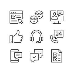 Poster - Customer service line icons. Client support, help, assistance, technical support, online survey concepts. Simple outline symbols, modern linear graphic elements. Thin line design. Vector icons set