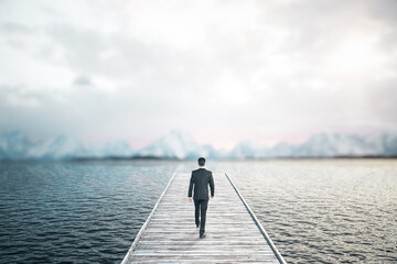 Sticker - Businessman walking on wooden pier