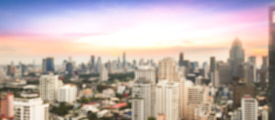 Blurred bokeh light city night background. Bangkok, Thailand, Asia