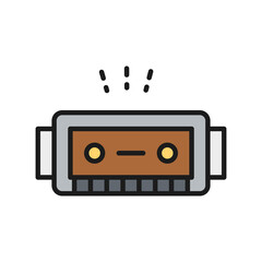 Sticker - Harmonica, music instrument flat color line icon.