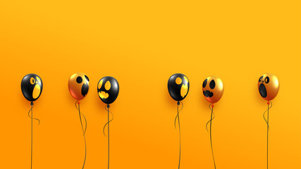 Aufkleber - Halloween ghost balloons on orange background.Happy halloween sale banner background template vector illustration.