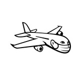 Fototapeta  - Jumbo Jet Plane Airliner Flying Wearing Face Mask Mascot Black and White