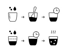 Sourdough Silhouette Instruction. Steps To Get Homemade Bread Starter. Flour, Water, Glass, Spoon. Preparatory Process For Further Baking. Outline Icons Set. Black Flat Vector, Isolated Illustration