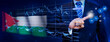 © TexBr - Businessman touching data analytics process system with KPI financial charts, dashboard of stock and marketing on virtual interface. With Jordan flag in background.