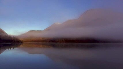 Canvas Print - Morning fog on lake. Alaska in autumn