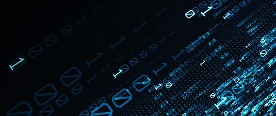 Poster - Binary code  background/Blue bytes of binary code flying through a vortex, background code depth of field
