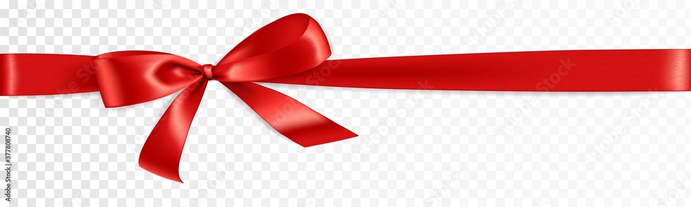 Realistic gift bow. Red ribbon isolated. Vector holiday decoration. Great for christmas and birthday cards, valentine or shopping sale banners. Easy to change colors. - obrazy, fototapety, plakaty 