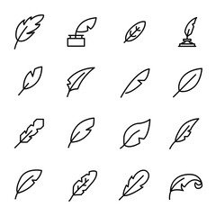 Wall Mural - Set of quill related vector line icons.