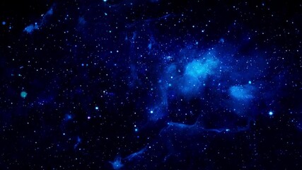 loop animation of small particles and stars moving on a blue galaxy with nebula. - graphics