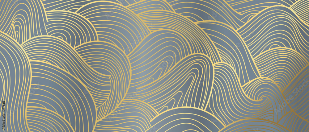 Luxury Gold line art wallpaper. Wall art background design for home decor, wallpaper, print, cover, website, packaging design. vector illustration. - obrazy, fototapety, plakaty 