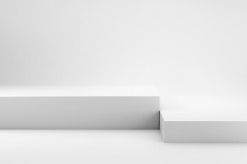 Fototapete - white podiums in white studio. minimal style, white monochrome. 3d render of podium for product