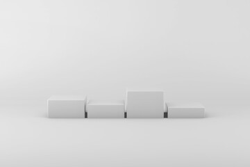 Fototapete - white podiums in white studio. minimal style, white monochrome. 3d render of podium for product