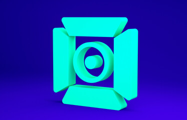 Sticker - Green Movie spotlight icon isolated on blue background. Light Effect. Scene, Studio, Show. Minimalism concept. 3d illustration 3D render.