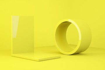 Fototapete - Yellow podiums in monochrome style. Geometric products pedestal. 3d render 