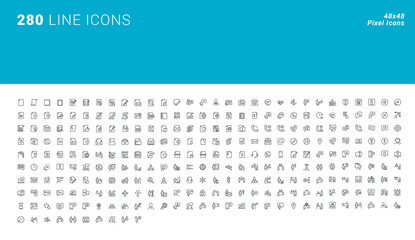 Poster - set of thin line icons of business and office, project development and teamwork, digital communicati