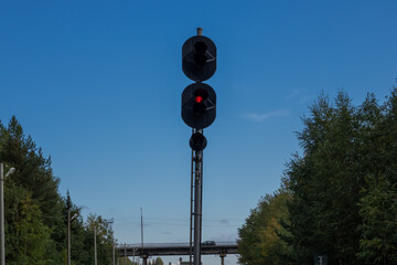 Wall Mural - Railway traffic light. Traffic light to regulate railway traffic.