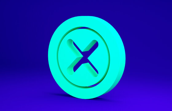 Green X Mark, Cross in circle icon isolated on blue background. Check cross mark icon. Minimalism concept. 3d illustration 3D render.