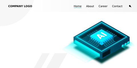 Poster - Artificial intelligence, AI web banner, isometric cloud computing concept, data mining, isometric, neural network, machine programming. Modern illustration isometric.