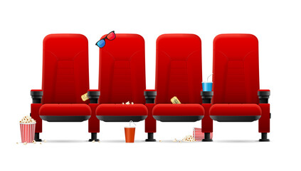 Wall Mural - Realistic Detailed 3d Red Cinema Seats. Vector