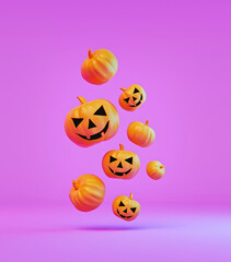 Poster - Floating Orange halloween pumpkins. minimal holiday decoration. 3d rendering