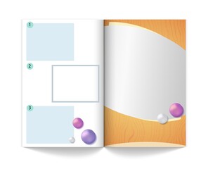 Poster - Magazine mock up template. Empty book with areas for advertising or information, realistic journal vector illustration. Brochure and magazine, empty mock up copybook