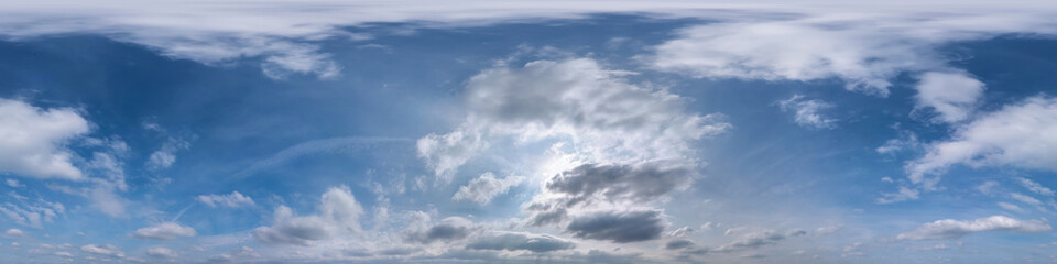 Wall Mural - seamless blue sky hdri panorama 360 degrees angle view with zenith and beautiful clouds for use in 3