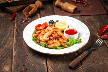 Poster - Roasted shrimps with lemon and red sauce