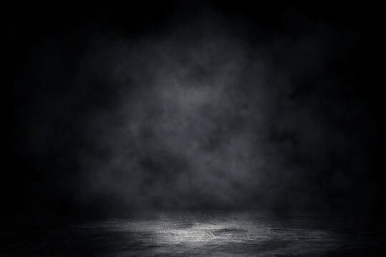 empty space of concrete floor grunge texture background with fog or mist and lighting effect.