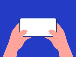 Poster - Two hands holding smartphone horizontally. Game concept. Mockup for your text, app. Vector illustration.