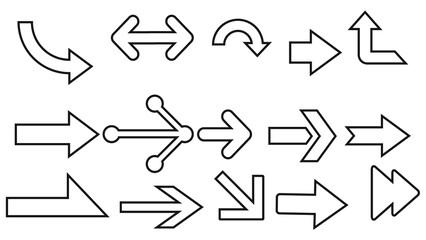 Poster - 25 outline, universal Arrows icons, thin, black on white background