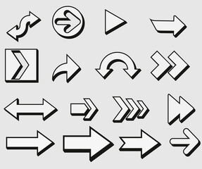 Poster - Arrows set. Arrow icon collection. Set different arrows or web design. Arrow flat style isolated on white background - stock vector.