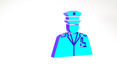 Sticker - Turquoise Police officer icon isolated on white background. Minimalism concept. 3d illustration 3D render.