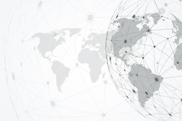 Wall Mural - Global network connections with world map. Internet connection background. Abstract connection structure. Polygonal space background, illustration.