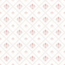 Seamless Vector Pink Pattern. Modern Geometric Ornament With Royal Lilies. Classic Vintage Background