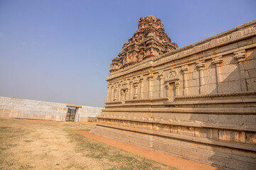 krishna temple at hampi karnataka india with beautiful pond 
