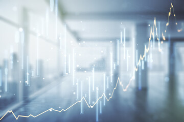 Poster - Multi exposure of virtual creative financial chart hologram on empty modern office background, research and analytics concept